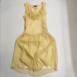 WD.NY 100% Silk Lining Ruffle Dress Yellow Chiffon Fairycore Y2K Size 10